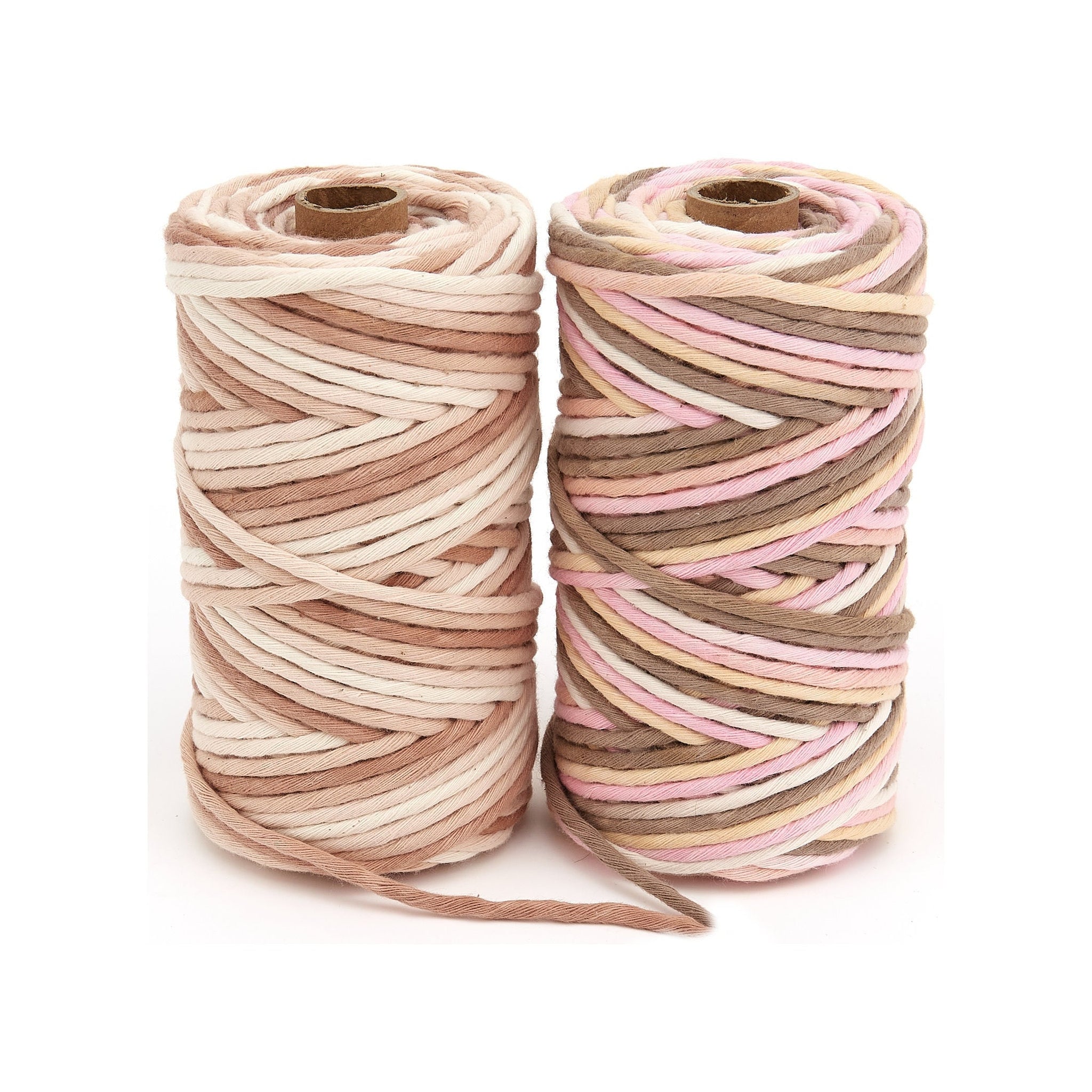 4mm Macrame Cord - Single Twist - Multicolor - Natural Browne and Pink
